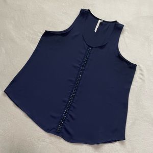 Navy Blue Beaded Tank Top Blouse | Size Large